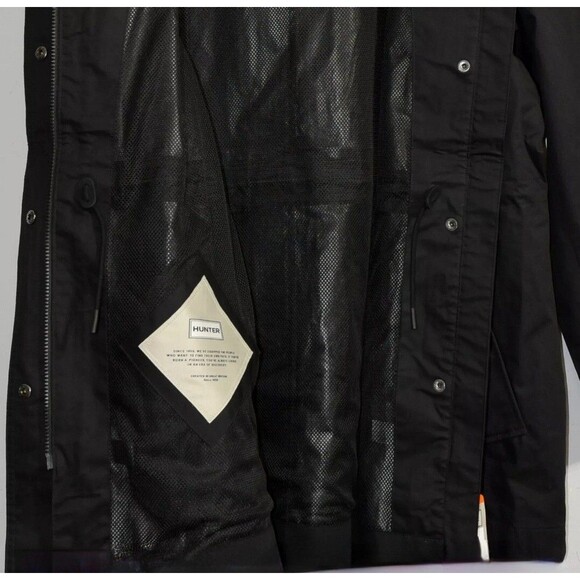 HUNTER Women's S Rubberized Cotton Smock Hooded Water Resistant Jacket Black - Picture 4 of 11